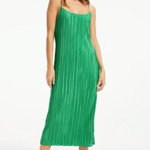Good American Plisse Slip Dress Emerald Green